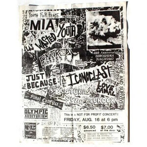 Vtg Rock Thrash Heavy Metal Band Concert Flyer Youth For Peace La's Wasted Youth